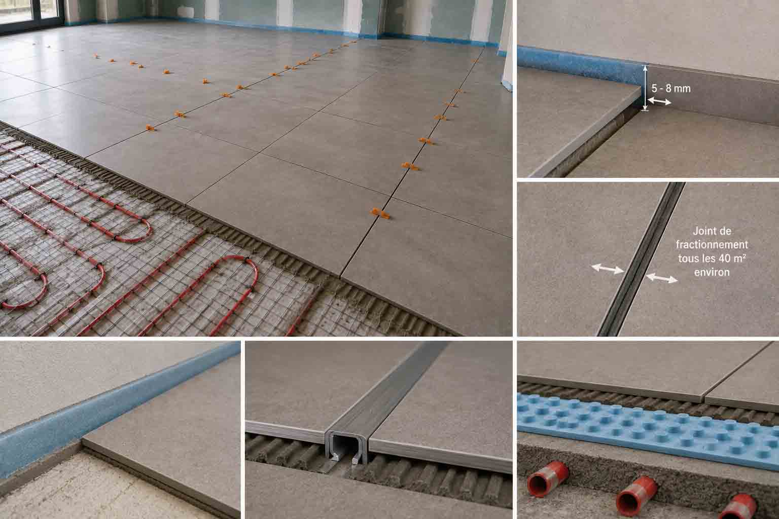 Installation de carrelage avec chauffage au sol