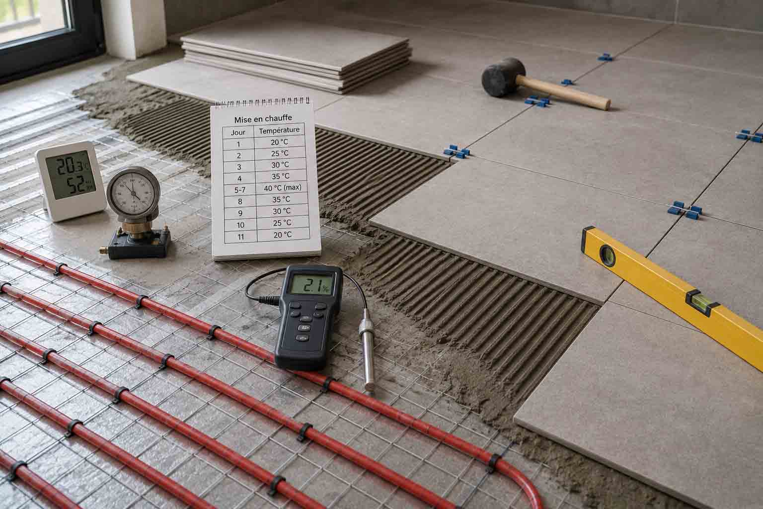 Installation de chauffage sous sol et carrelage